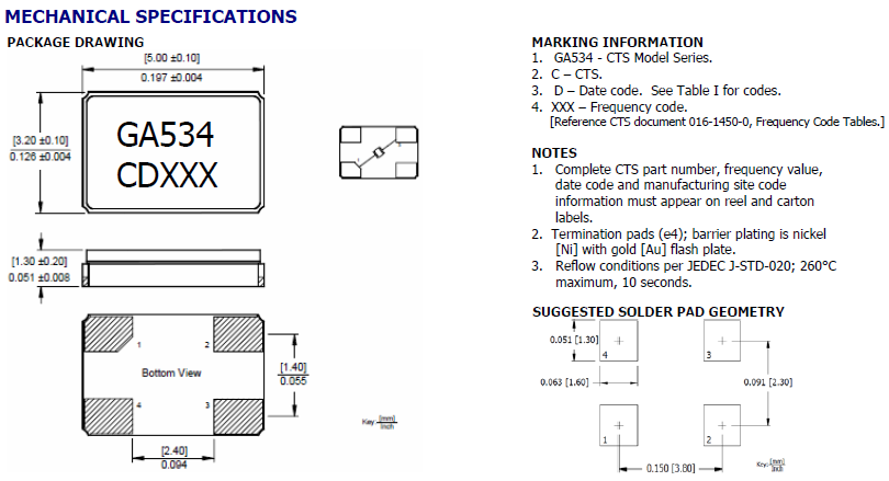 CTS晶振,貼片晶振,GA534晶振 CTS晶振,貼片晶振,GA534晶振