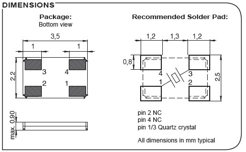 小體積進口石英晶體,耐沖擊3522無源諧振器,CC6A-T1AH晶振