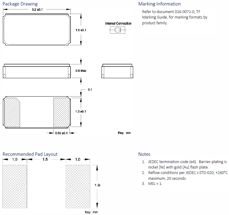 表面SMD封裝晶振,音叉型32.768K級(jí)晶體,TFE32晶振