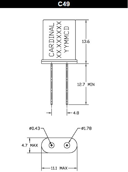 C49X-A1B2C2-40-38.0D16|38MHz|Cardinal晶振 C49X-A1B2C2-40-38.0D16|38MHz|Cardinal晶振